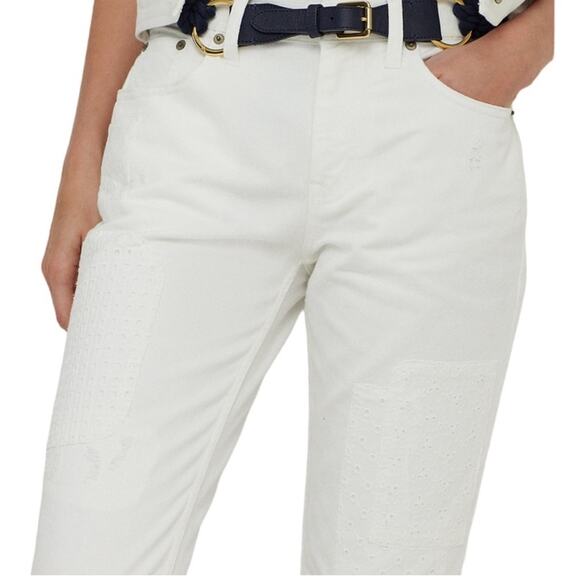 Lauren Ralph Lauren Eyelet Embroidery Relaxed Ankle Jeans White Wash Size 20/20W - Picture 7 of 10